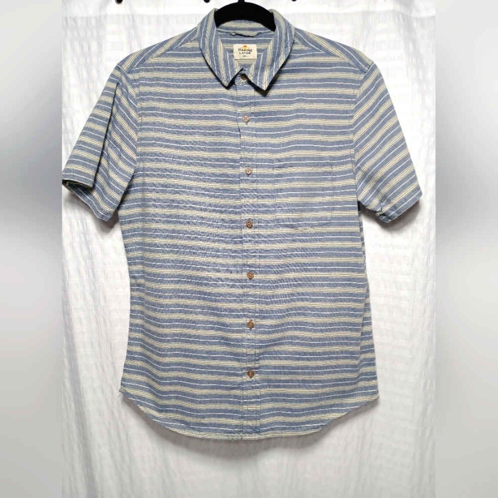 MARINE LAYER Men's 100% Cotton Stretch Selvage Short Sleeve Button Down. Size S